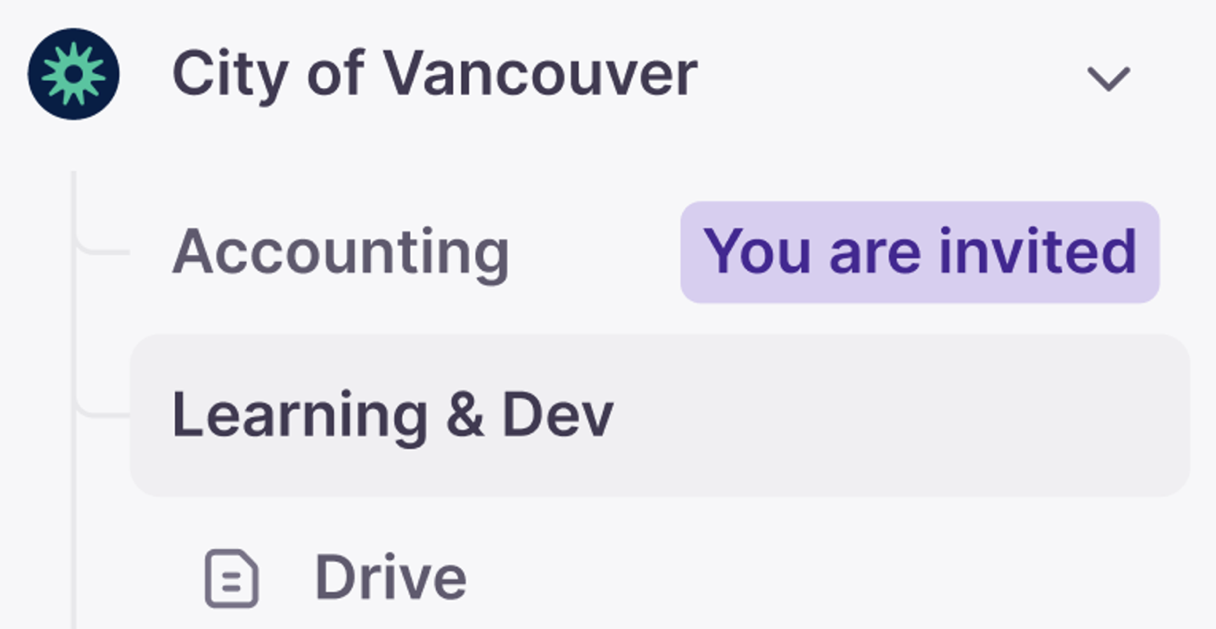 Confirmation message next to a newly accessible workspace