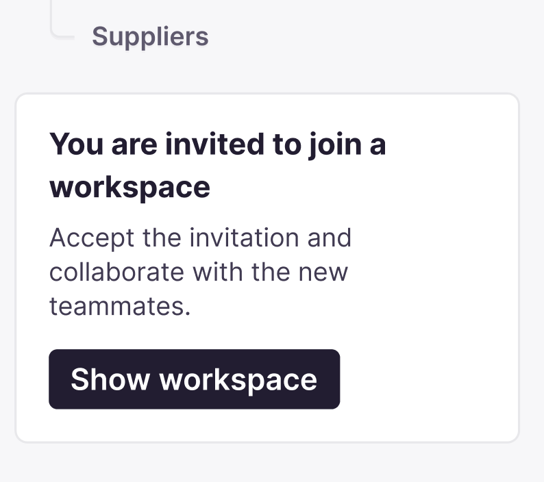 Invitation message shown in the organization panel