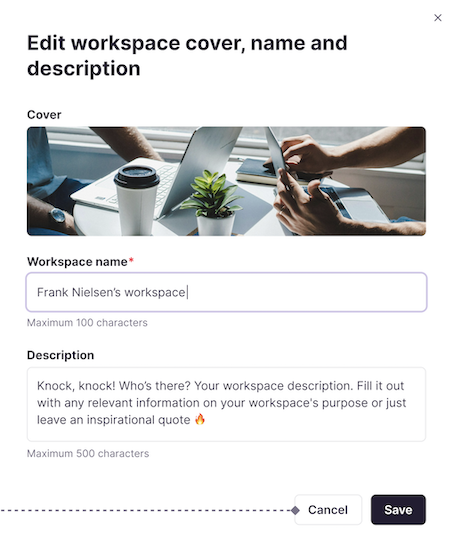 Workspace with a custom image and description applied