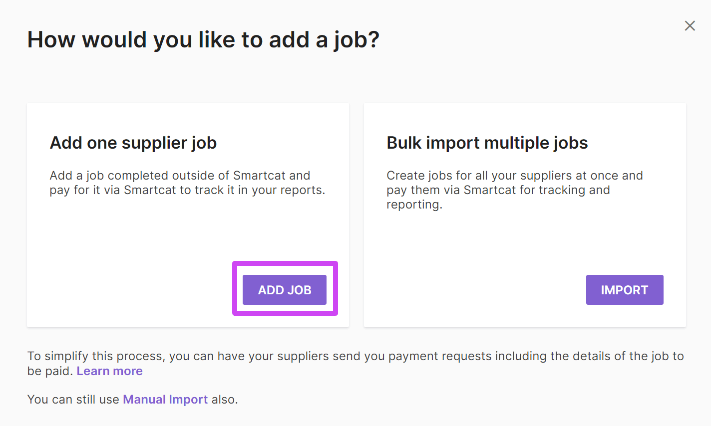 The New Supplier Job dialog
