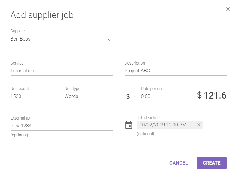 A manually created supplier job