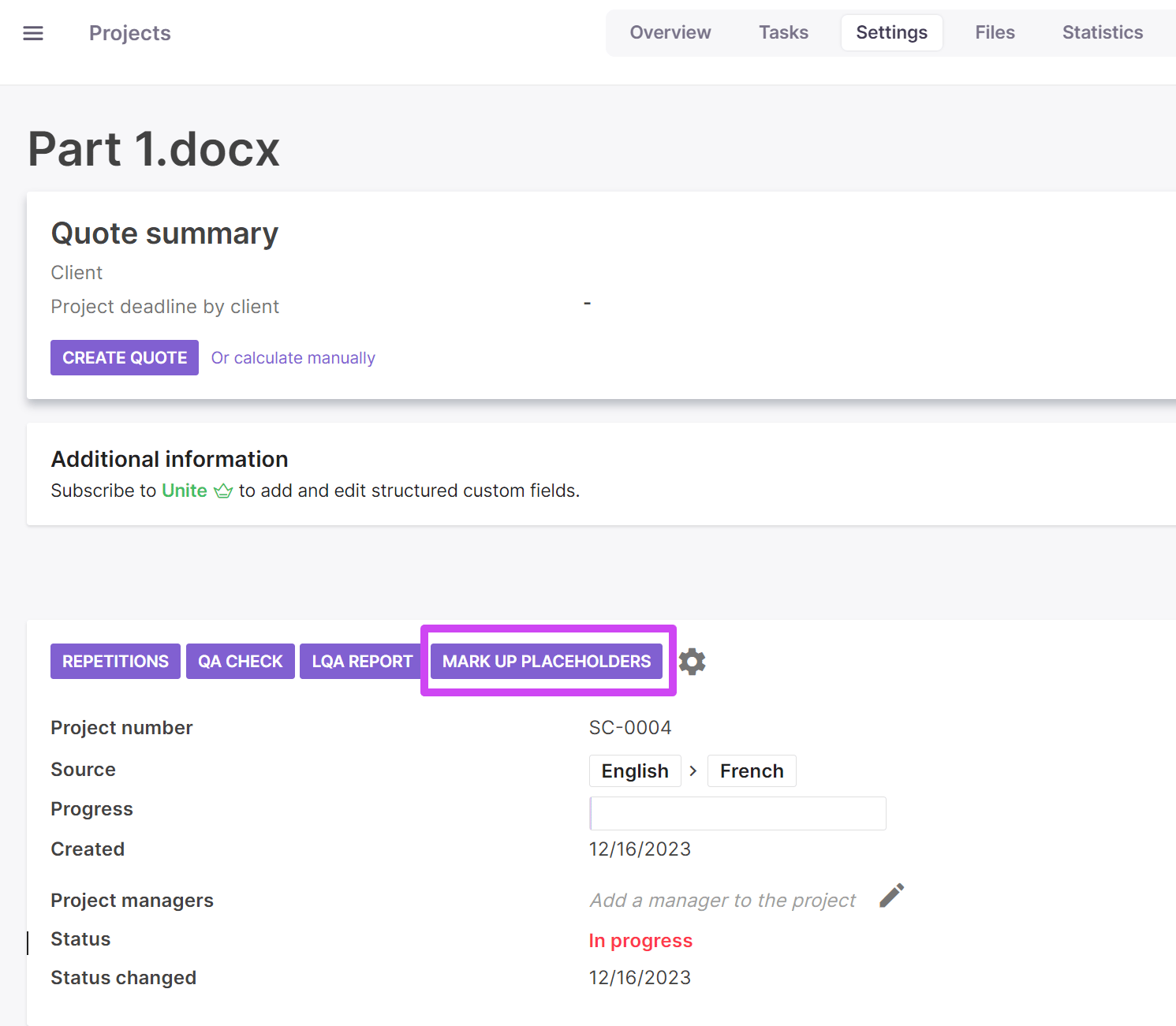 The Mark Up Placeholders button