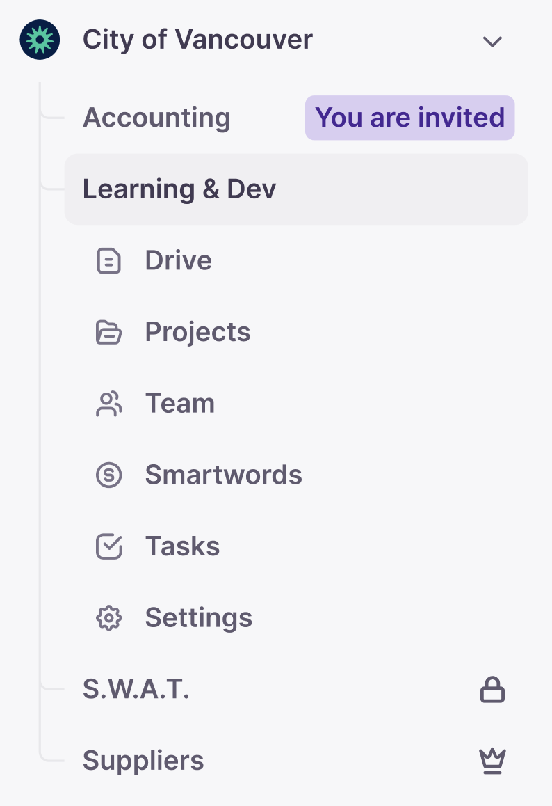 Hover state on a workspace panel showing its privacy status