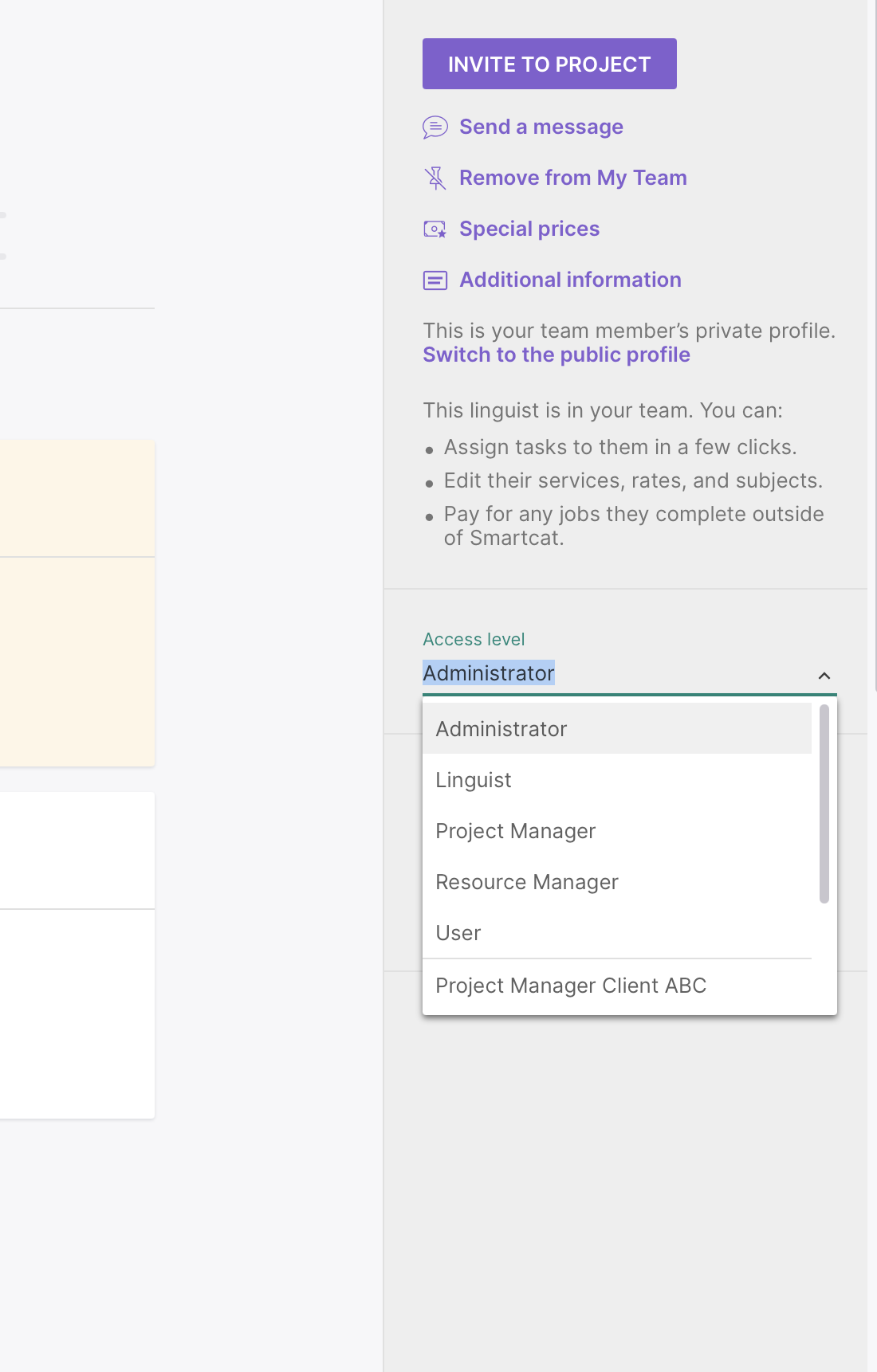 Administrator view of a user profile with a role update option