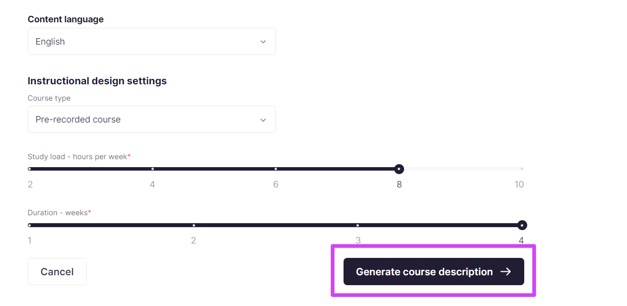 Generate course description button