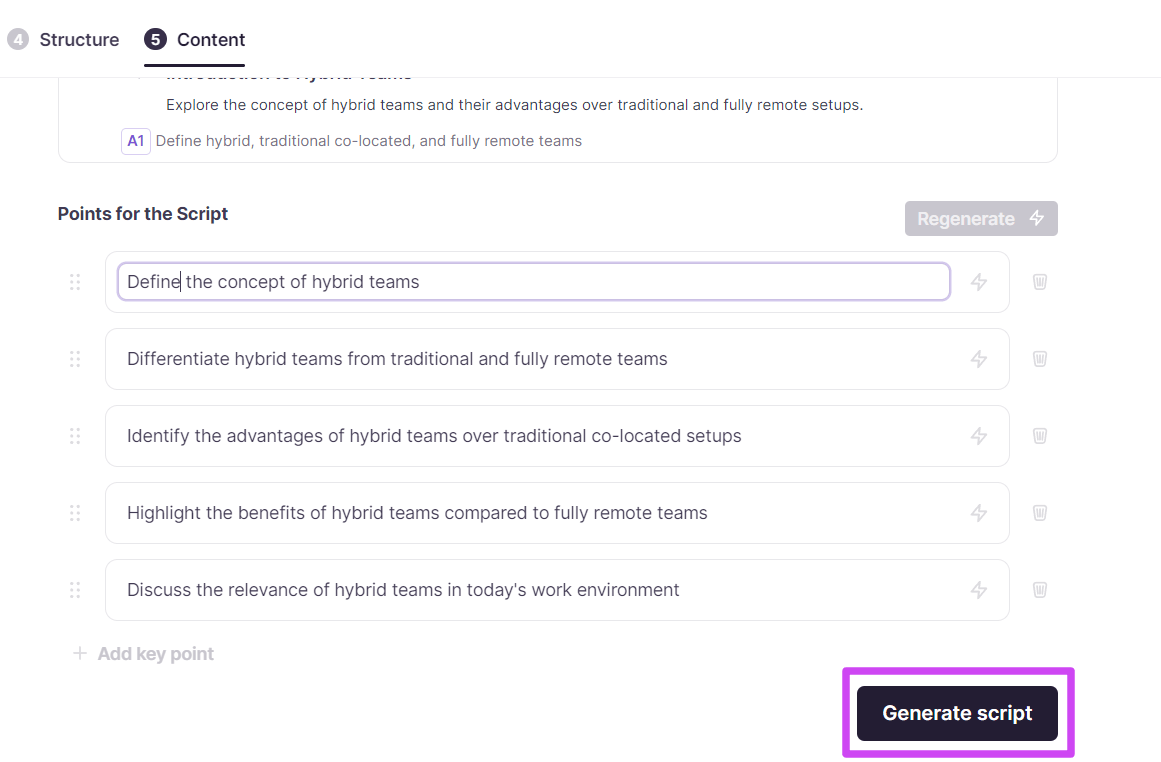 Generated video script