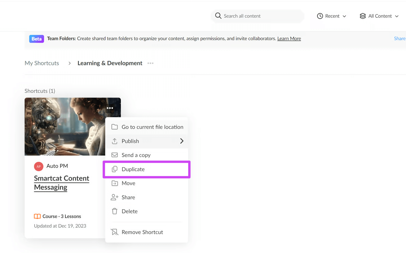 Duplicating a course in Rise 360