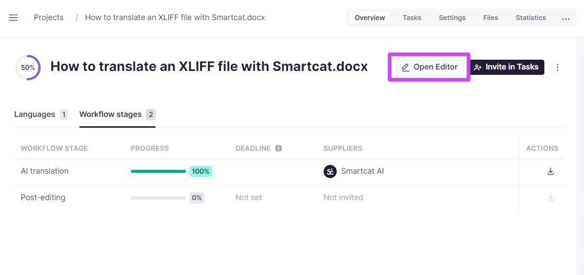 Opening the Smartcat editor