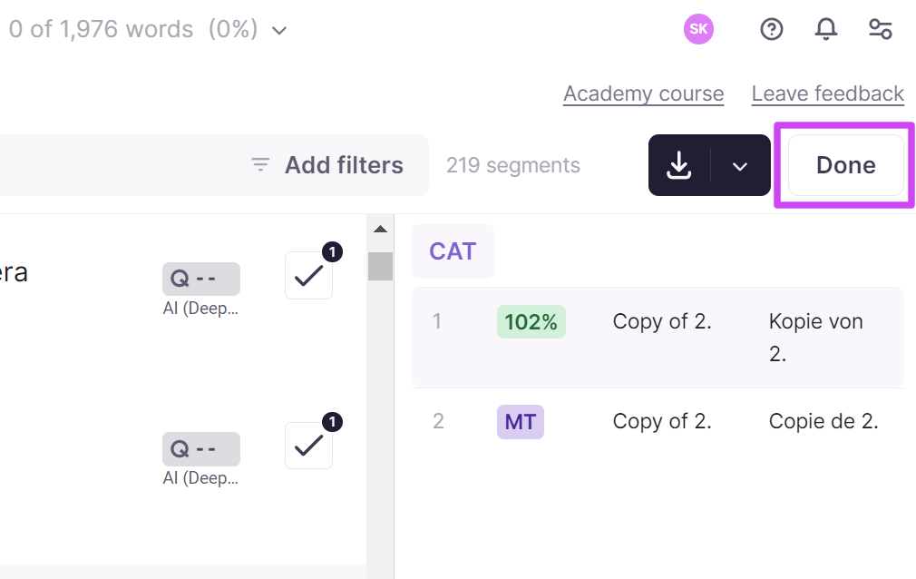 The Done button in the editor