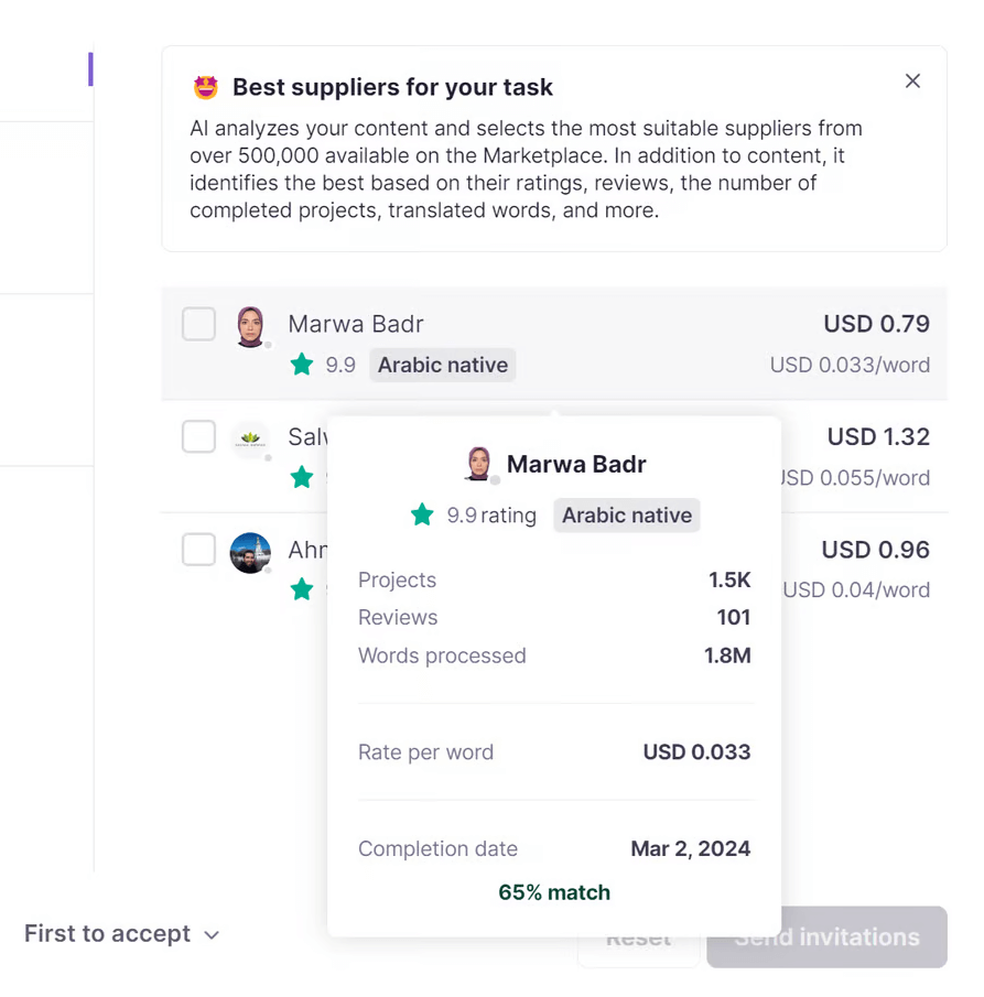 Reviewer profile statistics on hover