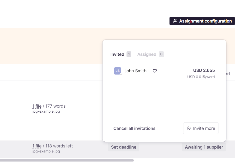 Invitation status in the Tasks tab