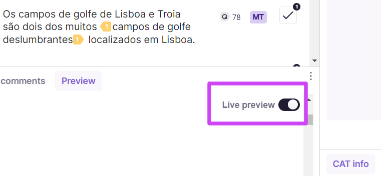 Live preview showing a translated segment in context