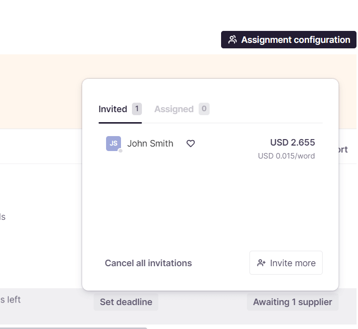Send invitations button and invitation status