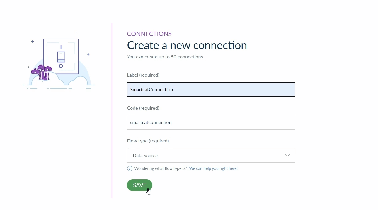 Create connection form with label and code fields in Akeneo