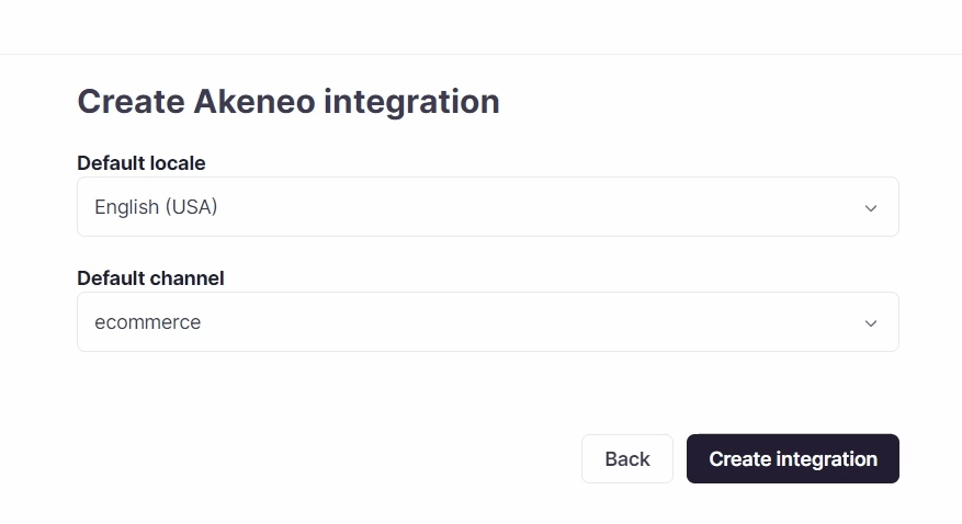 Akeneo integration setup with source locale and channel selection in Smartcat