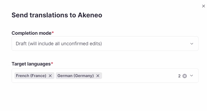 Completion mode selection when sending to Akeneo