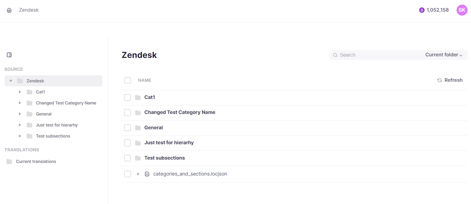 Zendesk integration page showing the content hierarchy