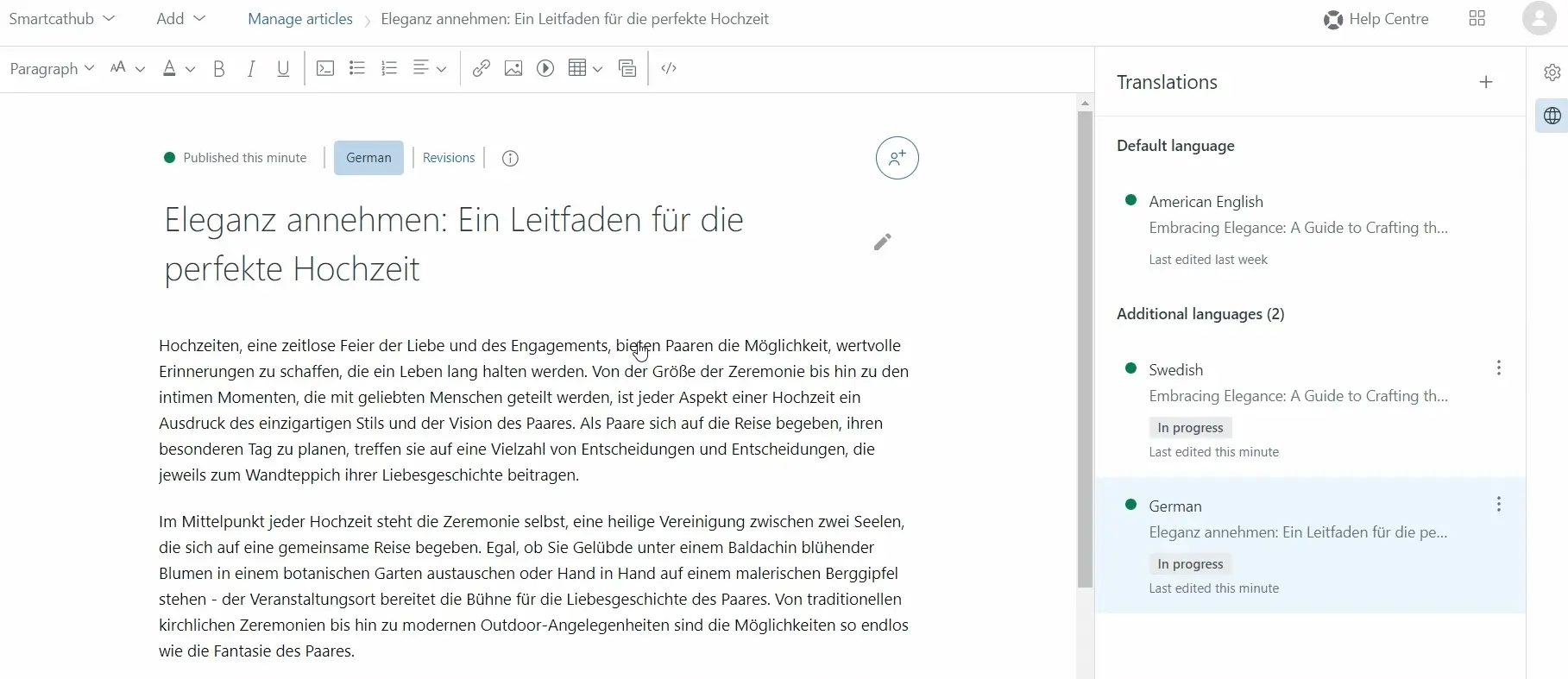 Translated content displayed in Zendesk