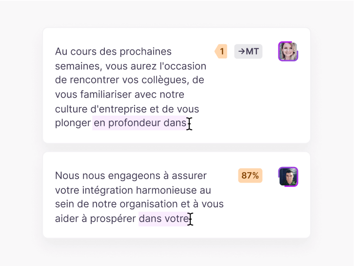 Reviewers editing translated course text in the Smartcat Editor