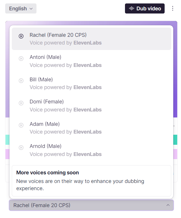 Video Preview section with the AI voice selector