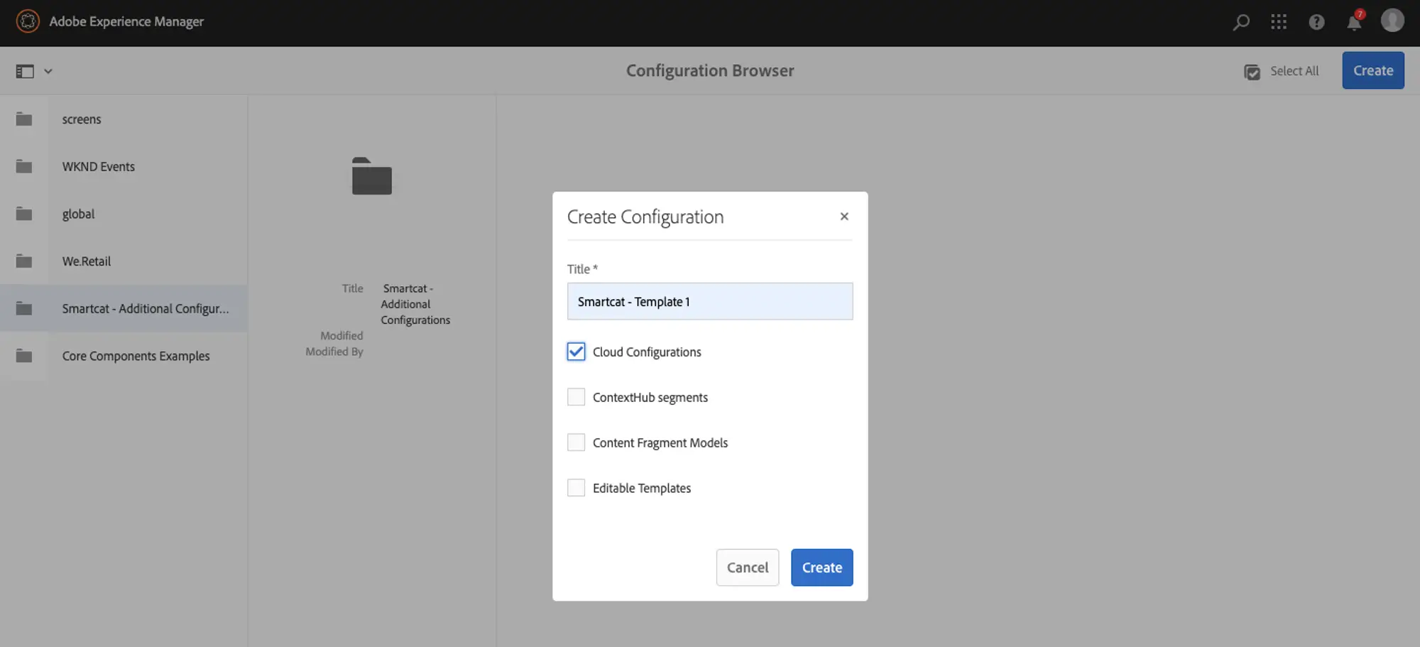 A subpath added for the Smartcat connection in the Configuration Browser