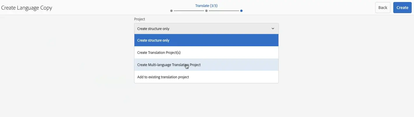 Project creation dialog with a title field