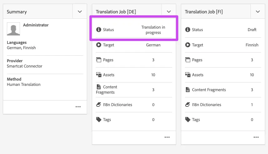 Job status changed to Translation in Progress
