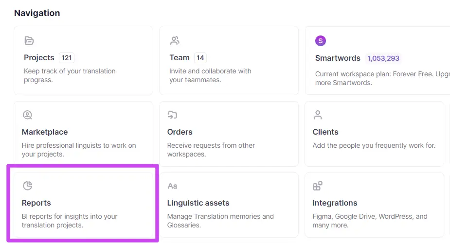 Reports shortcut in the Navigation menu