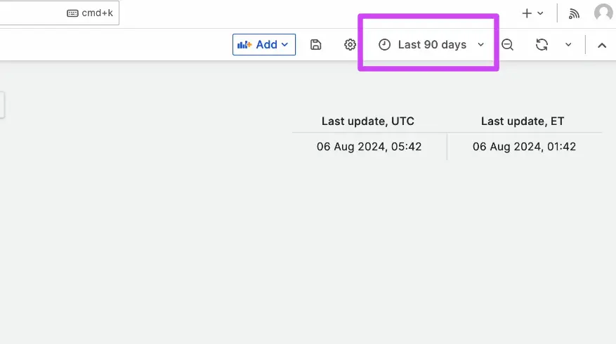 Last update time and time period selector