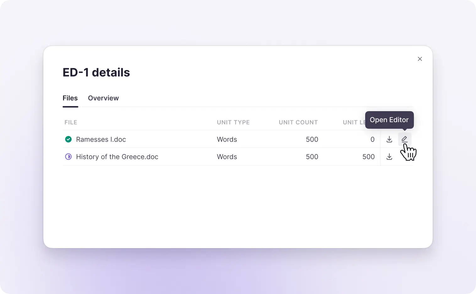 Opening a task file from the task details view
