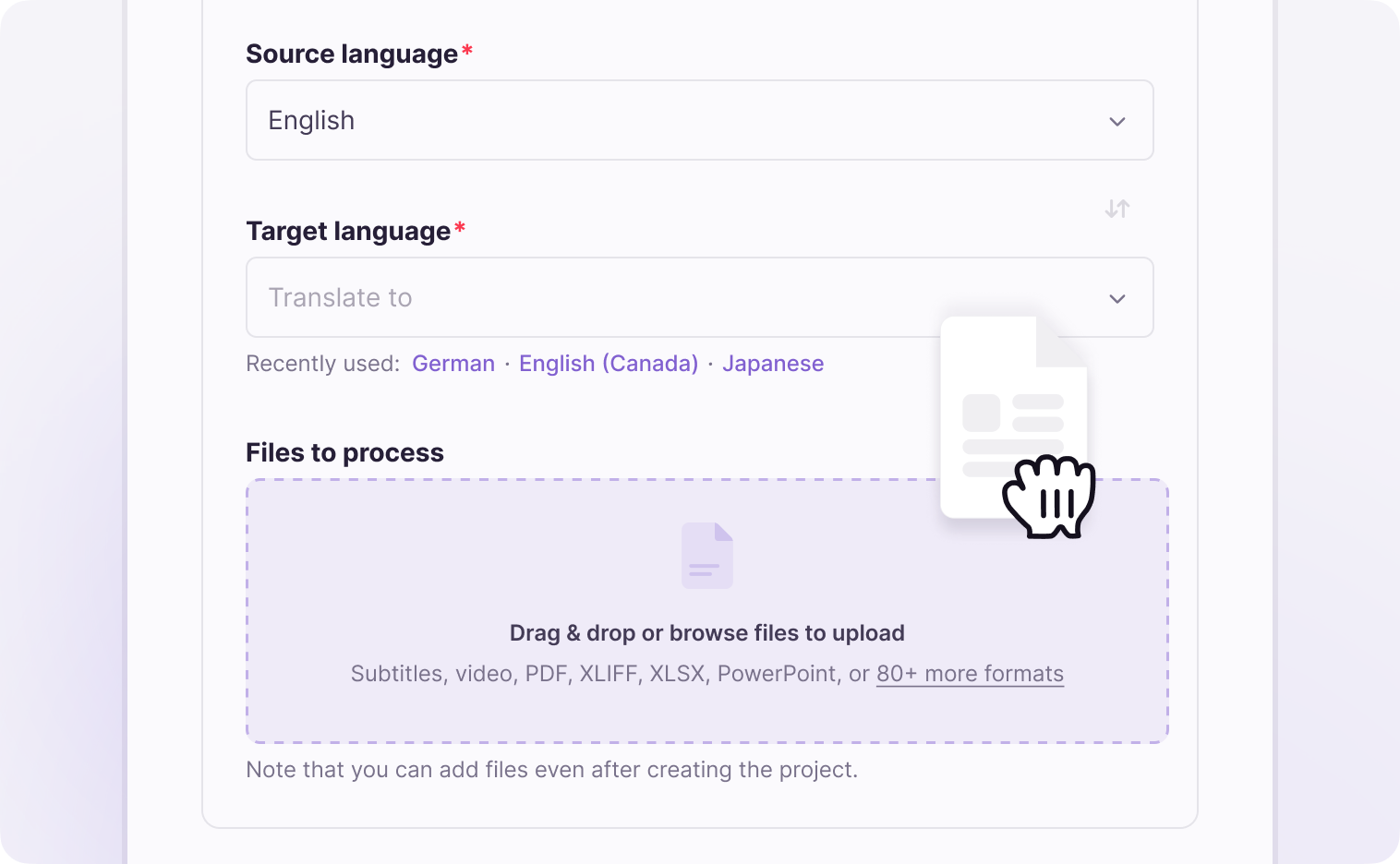 Uploading video or subtitle files to a Smartcat project
