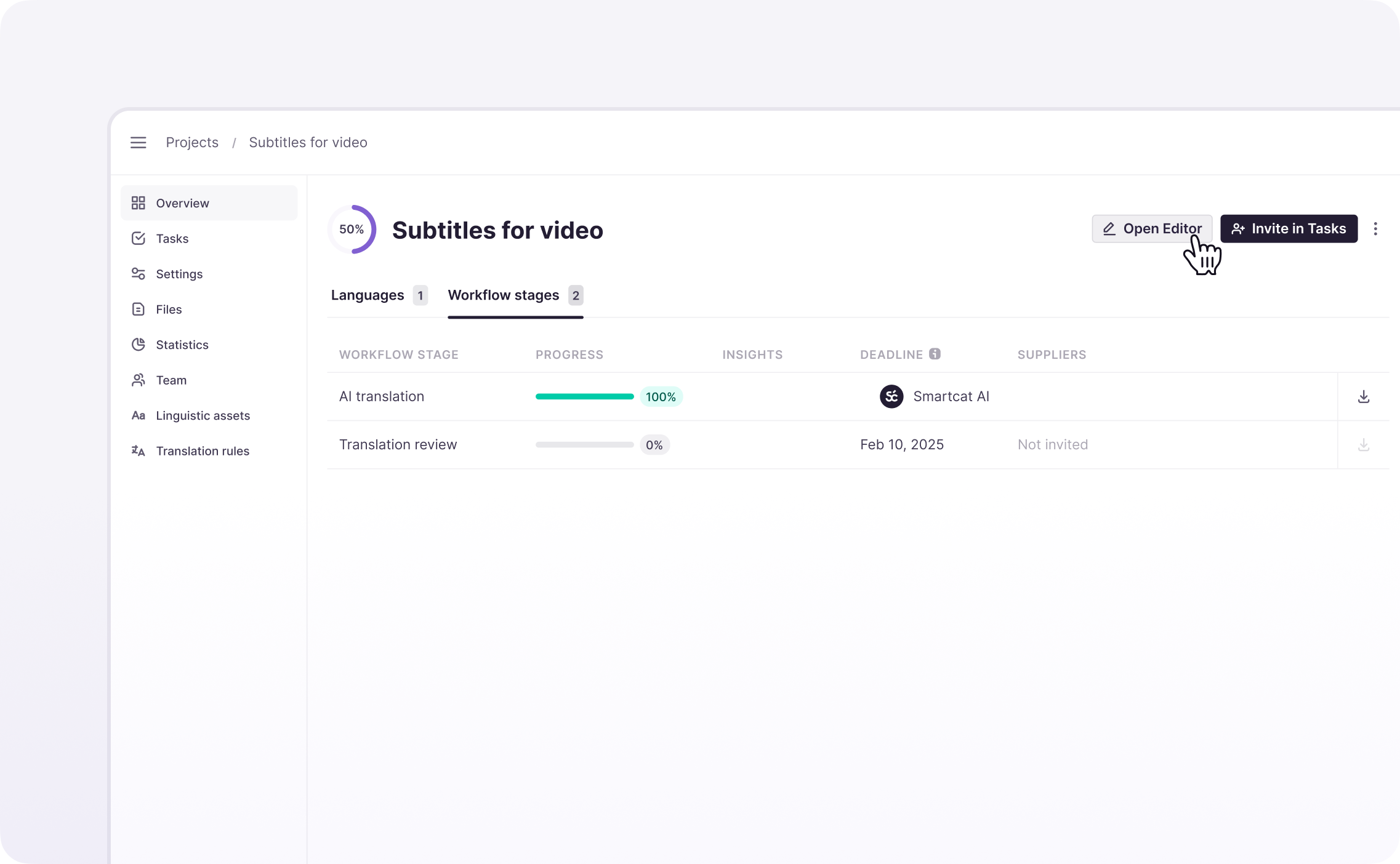 Projects section with the Open Editor button