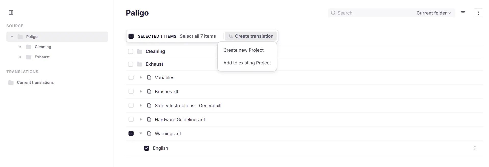 Dialog to create a new project or upload to an existing project