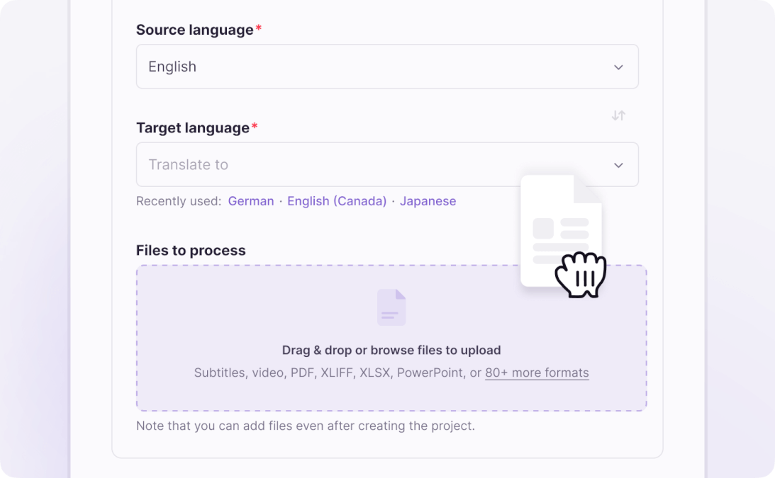 Language selection and image upload screen
