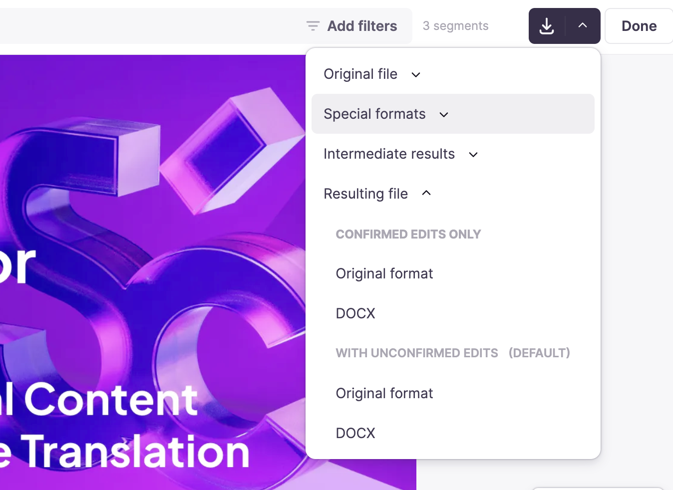 Download button for exporting the translated image
