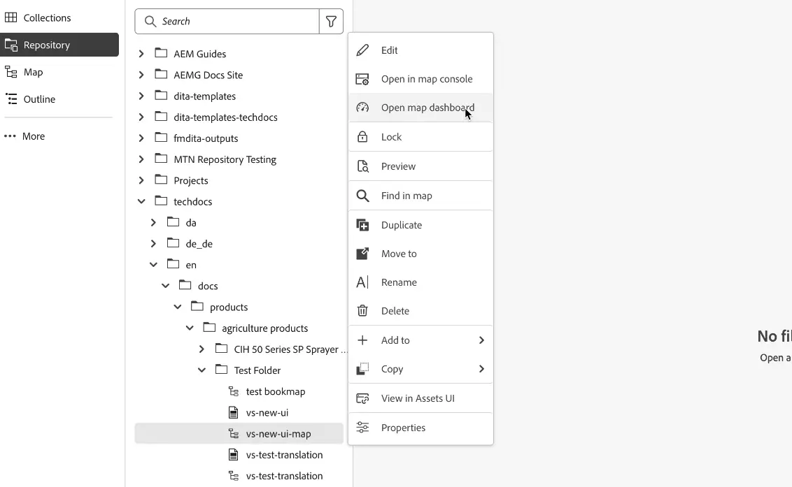 Open in Map Console option in the Repository tab
