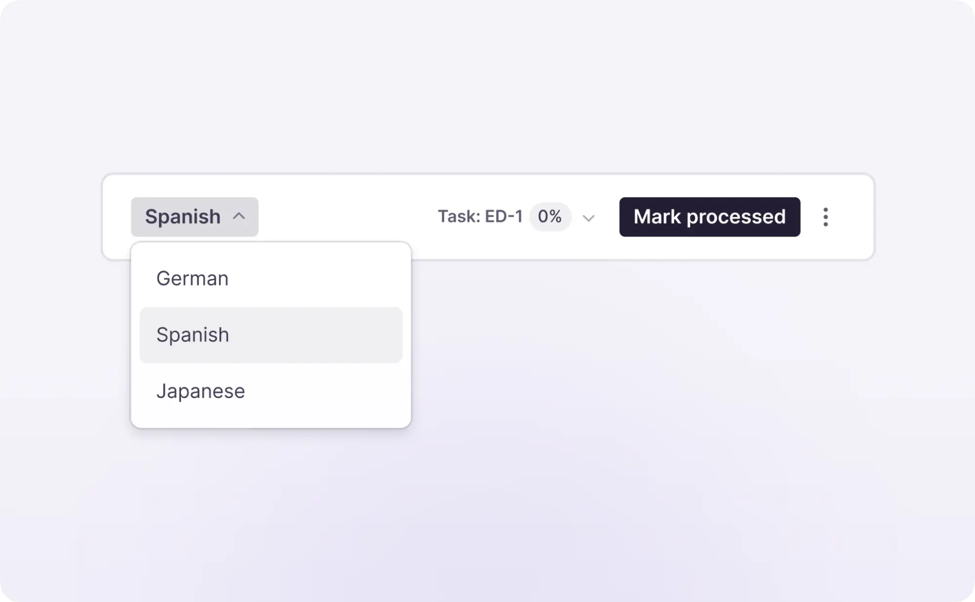Language selector open to switch between target language versions