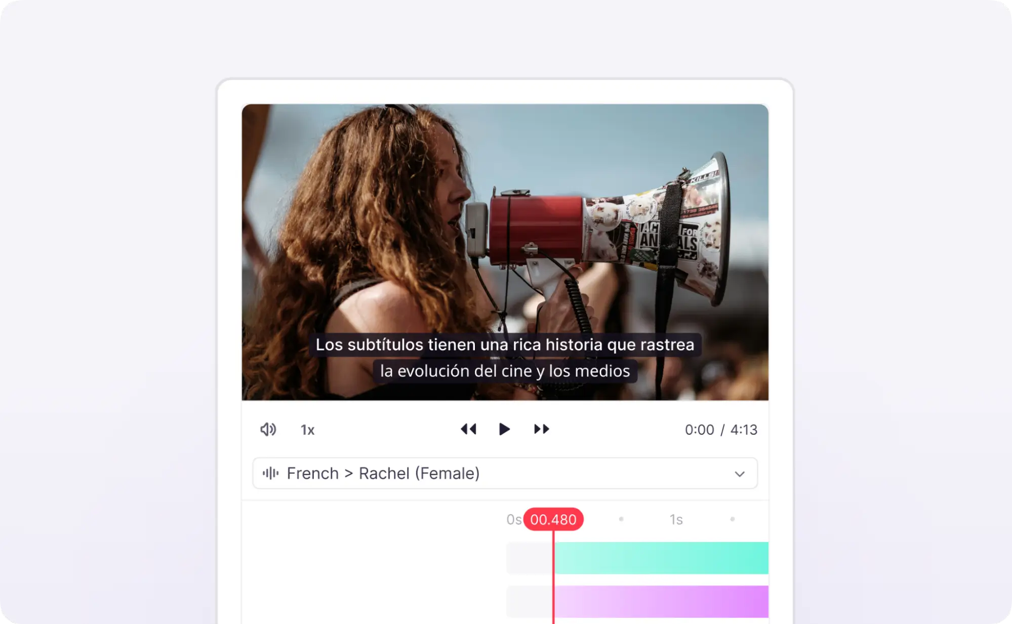 Preview area and timeline panel showing subtitle placement over time