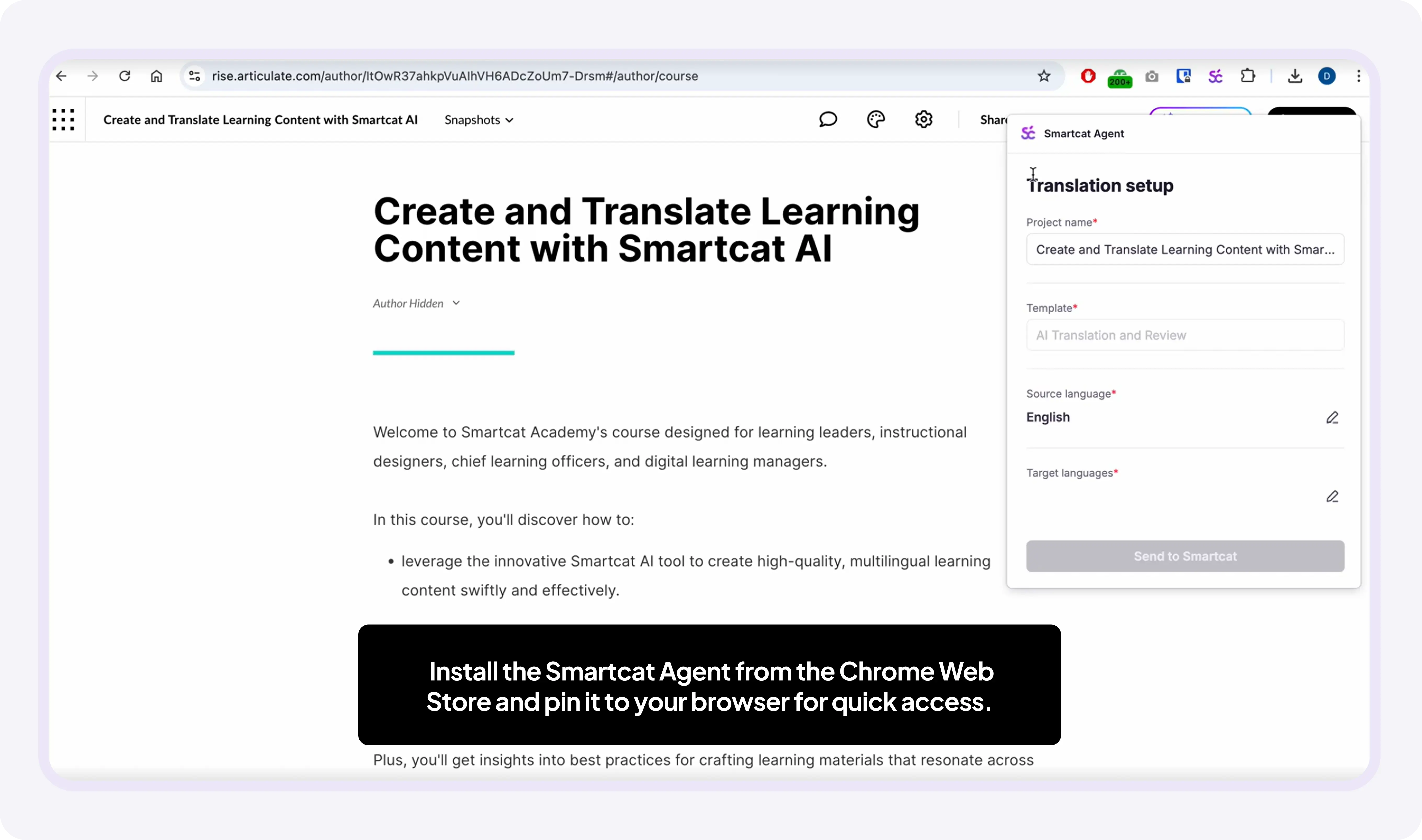 The Smartcat Agent sidebar in Rise 360