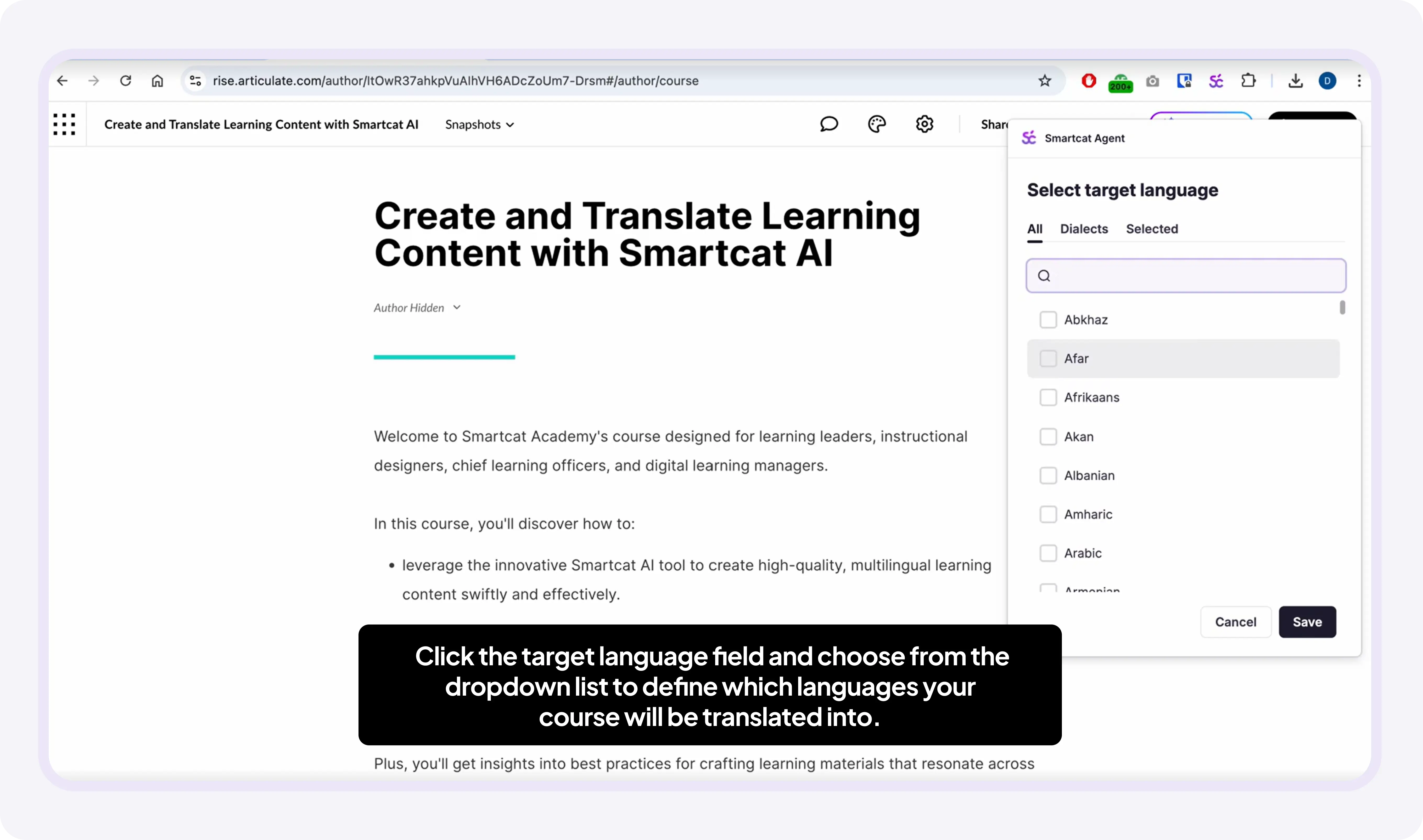 Creating a translation project in the Smartcat Agent