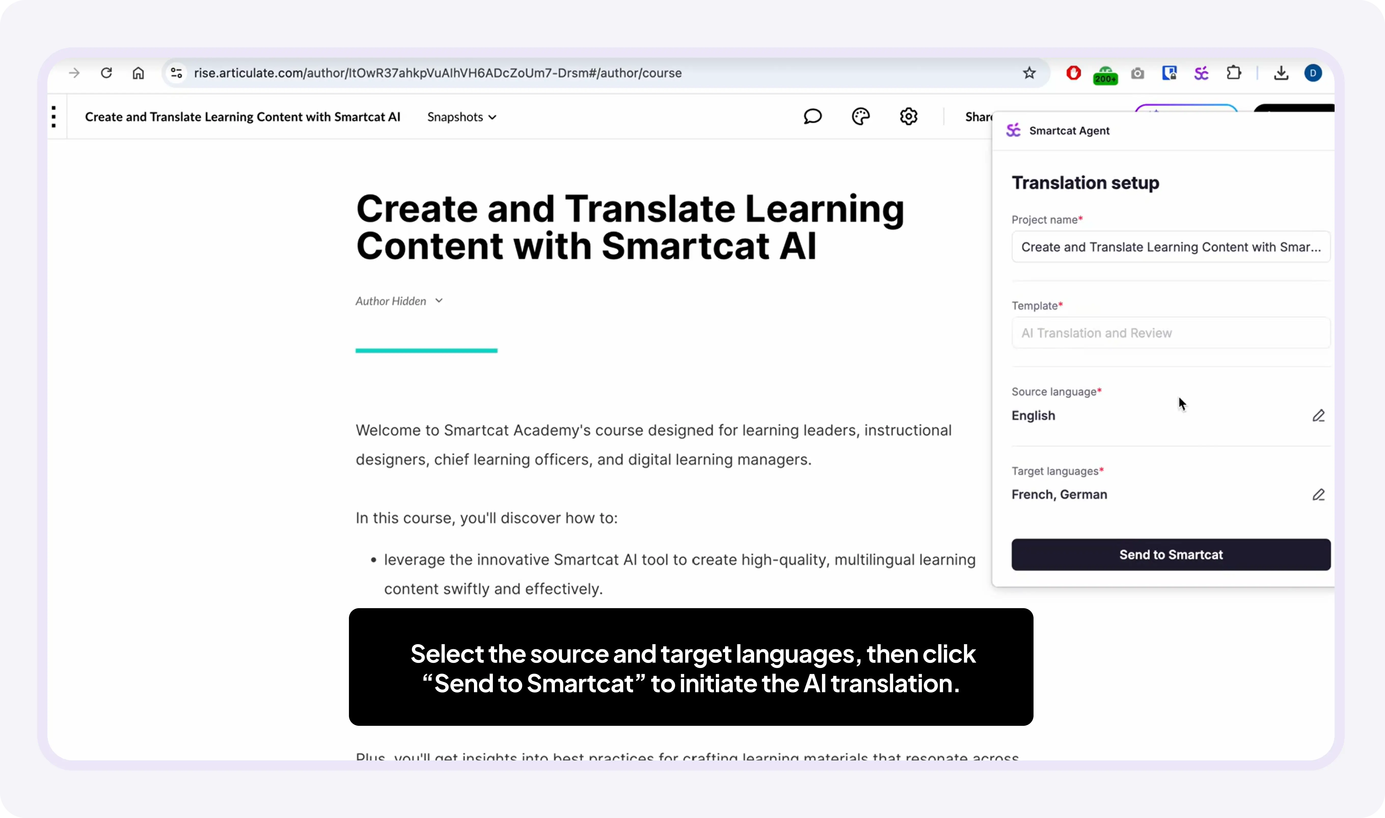 The AI translation running on the course