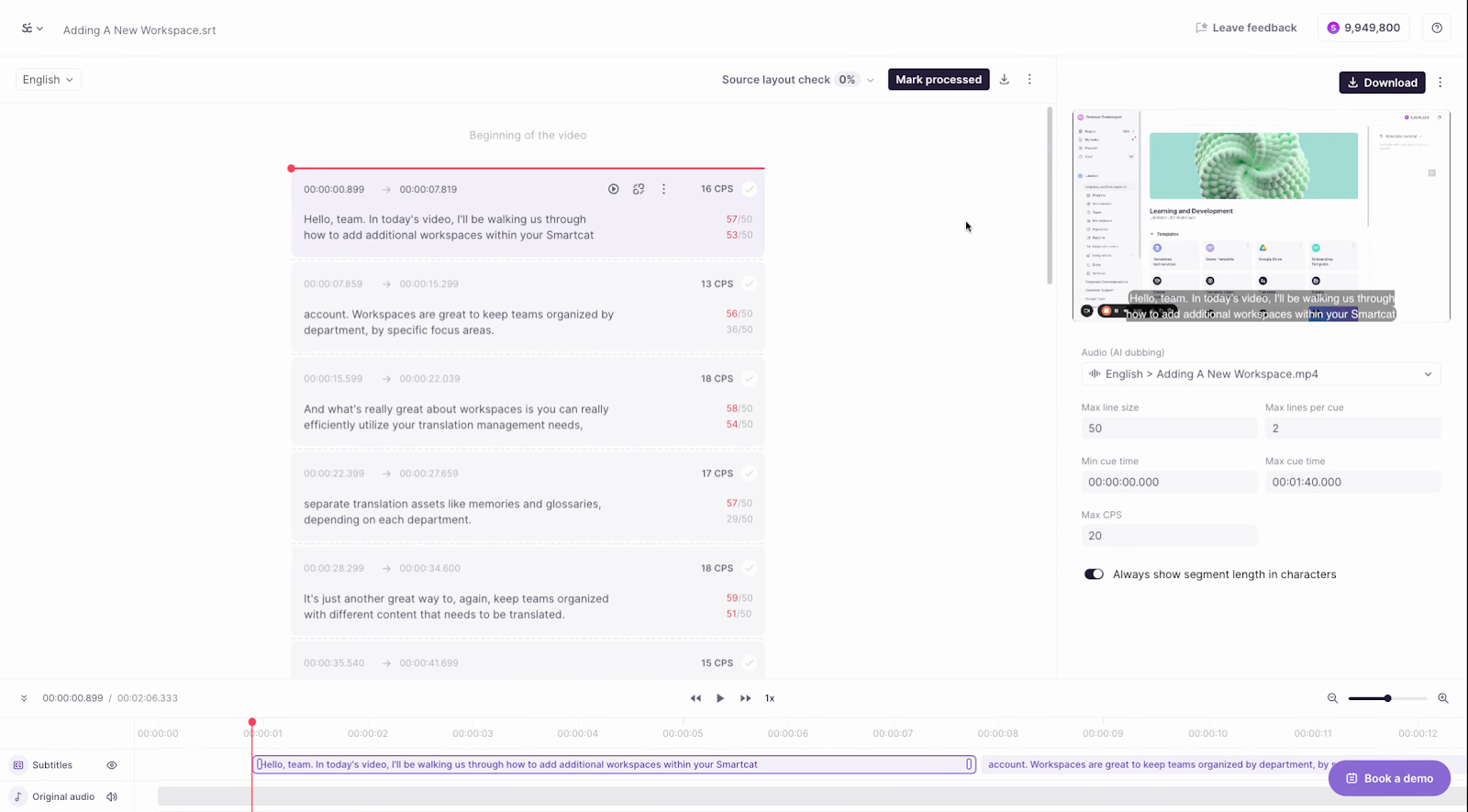 Smartcat project workflow showing the source layout check step before AI translation