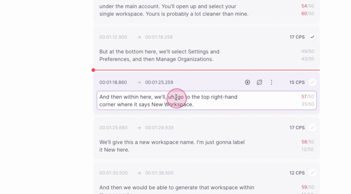 Subtitle segment open for editing in the Smartcat CAT editor
