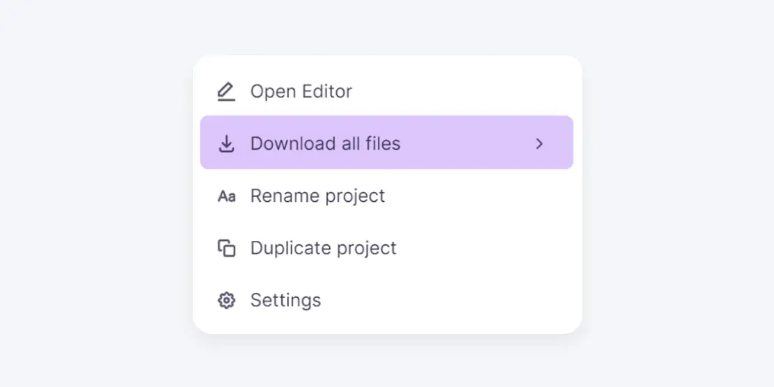 Smartcat project menu with Download all files selected, the step that exports the translated course