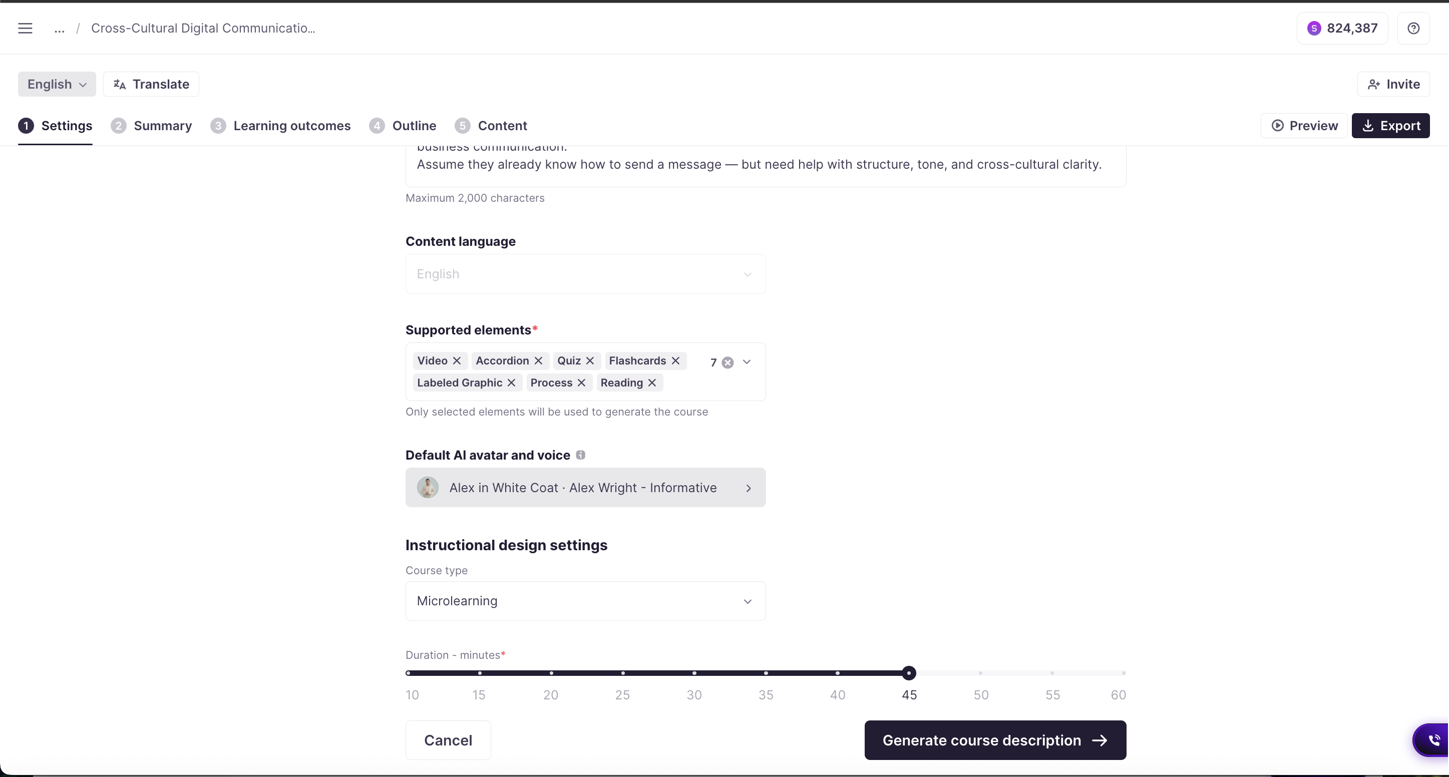 Course Settings page showing the Avatar Settings section